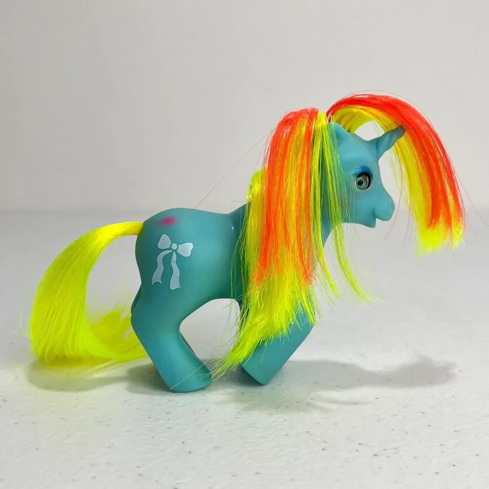 Vintage G1 My Little Pony BBE Baby Ribbon Blue Yellow Orange Hasbro 1985 Flaws